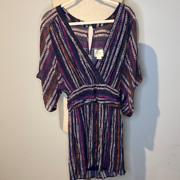 Maeve by Anthropologie Navy and Purple Striped Mini Dress sz 2 - Picture 1 of 4